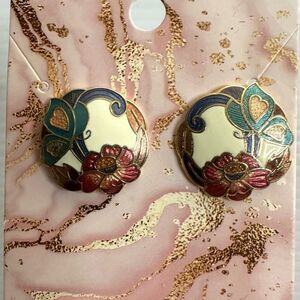 Vintage Enamel Cloisonné Floral & Hearts Earrings